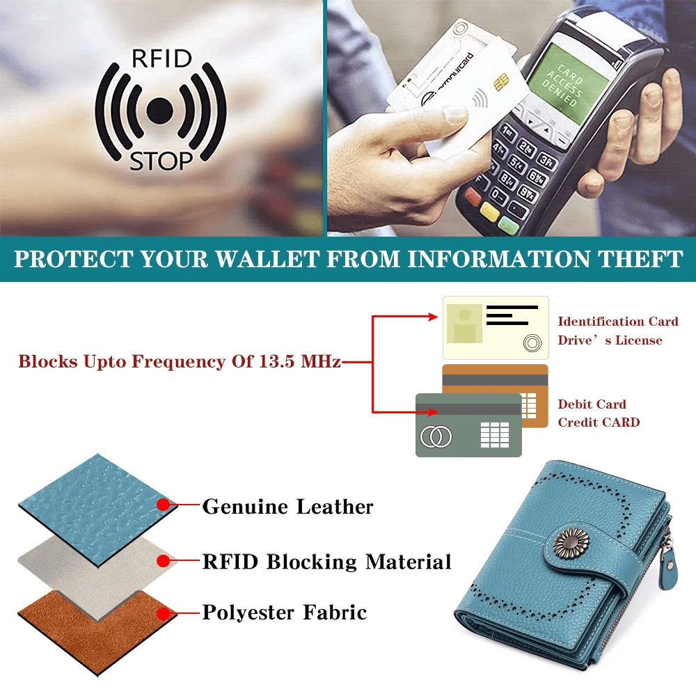 Small Genuine Leather Bifold Wallet For Women | RFID Blocking Wallet 