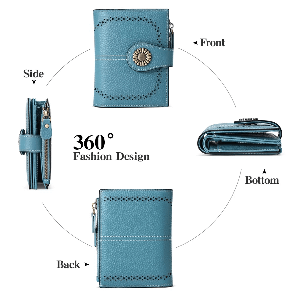 Small Genuine Leather Bifold Wallet For Women | RFID Blocking Wallet 