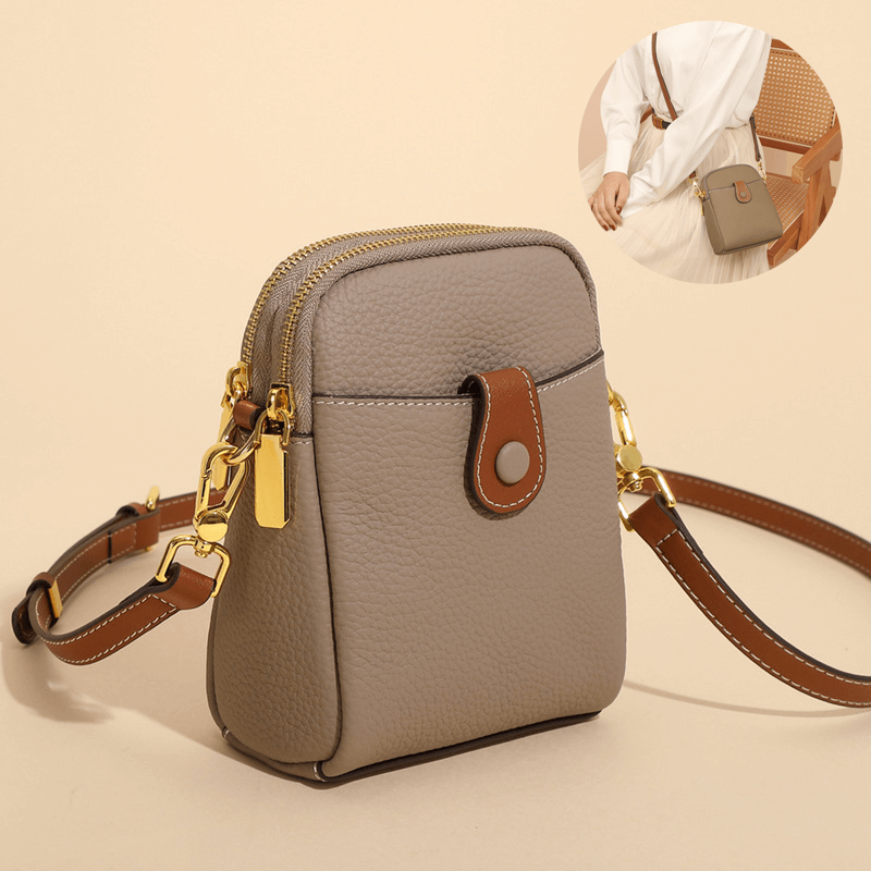 Small Lychee Pattern Leather Phone Bag  Crossbody Wallet For Women