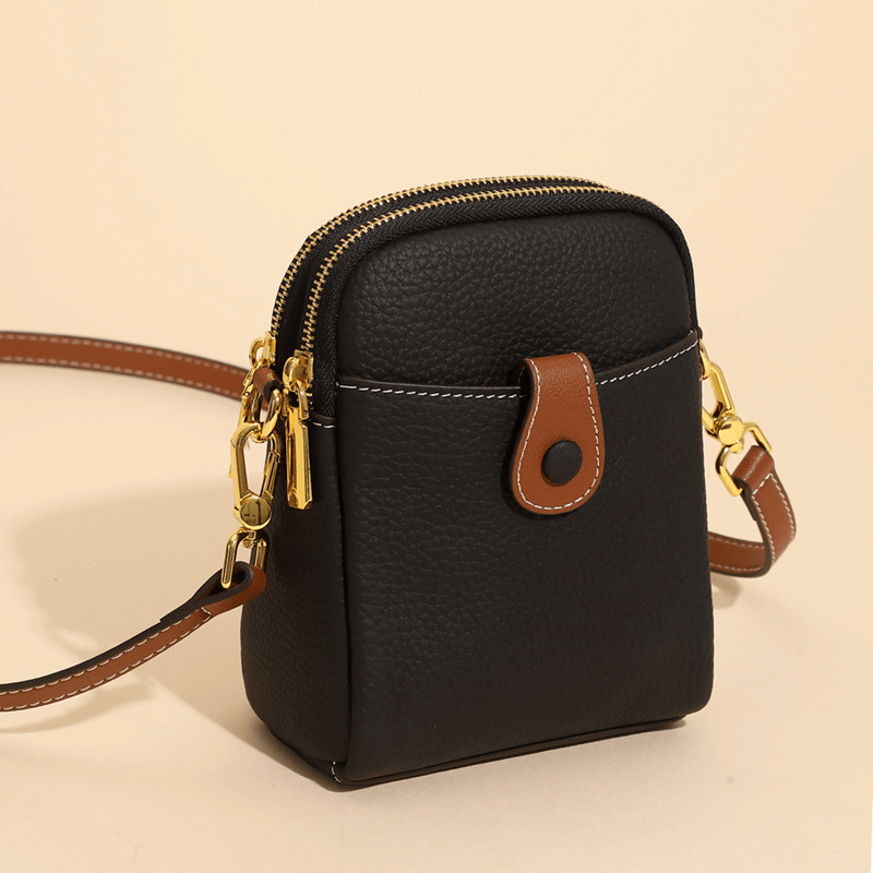 Small Lychee Pattern Leather Phone Bag  Crossbody Wallet For Women
