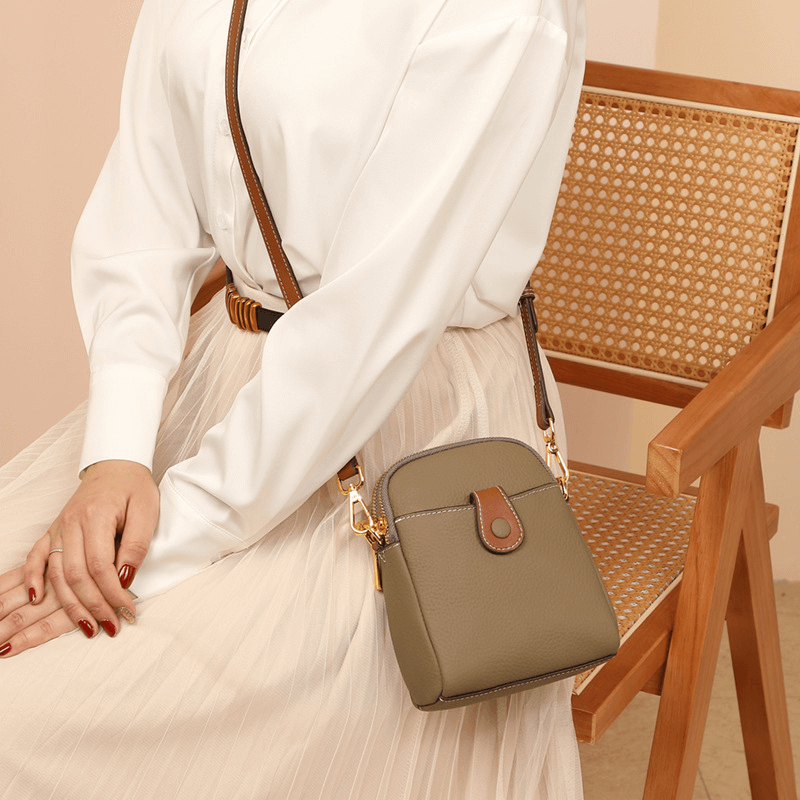 Small Lychee Pattern Leather Phone Bag  Crossbody Wallet For Women