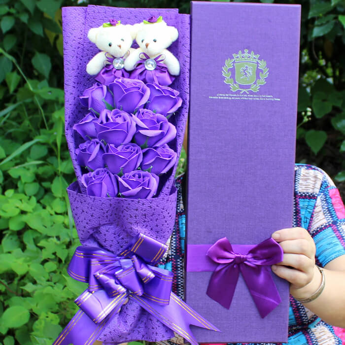 Soap Flower Bouquet With Teddy Bear | Premium Soap Rose Bouquet Bear