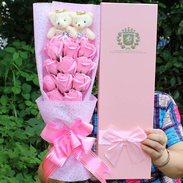 Soap Flower Bouquet With Teddy Bear | Premium Soap Rose Bouquet Bear