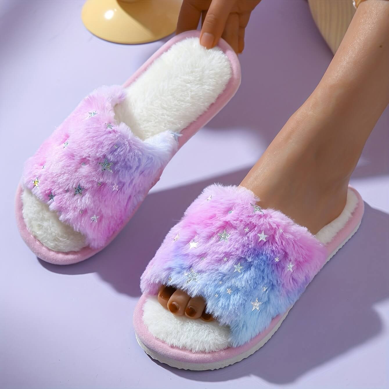 Soft Cotton Open Toe Slippers for Women | Slip-on Fluffy Sandals Female