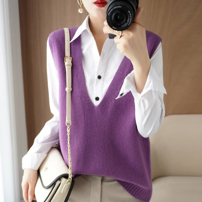 Solid Color Pullover Knitted Vest |  Pullover Sweater Vest