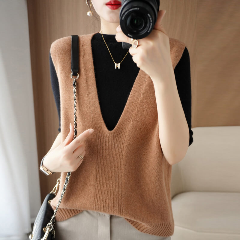 Solid Color Pullover Knitted Vest |  Pullover Sweater Vest