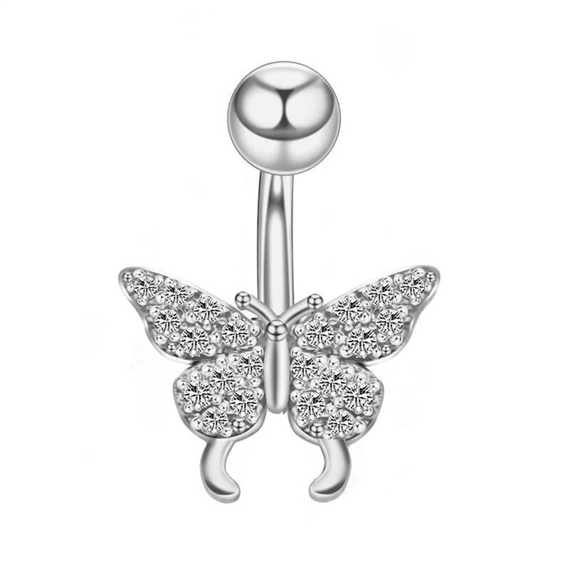 Stainless Steel Navel Ring Butterfly | Zircon Butterfly Navel Ring