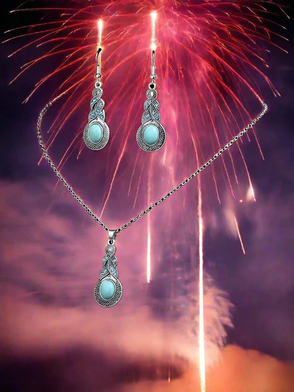 Vintage Zinc Alloy Turquoise Heart Decor Jewelry Set For Women