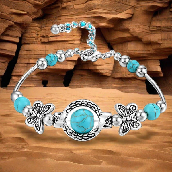 Vintage Silver Butterfly Bracelet with Natural Turquoise