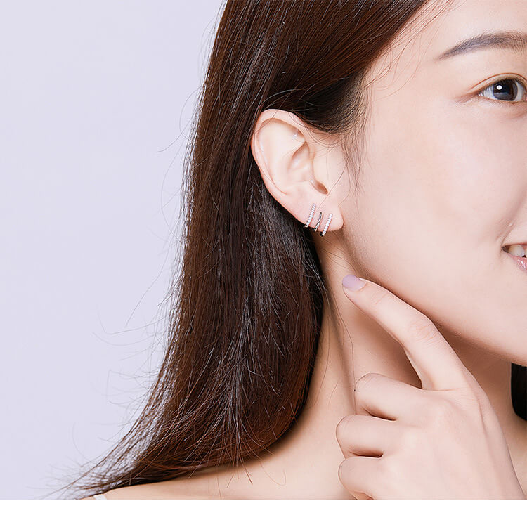 Three Layer Sterling Silver Drop Earrings | Layered Silver Earrings
