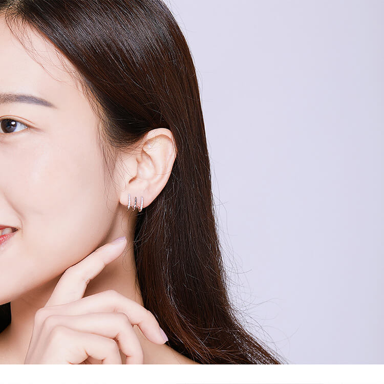 Three Layer Sterling Silver Drop Earrings | Layered Silver Earrings