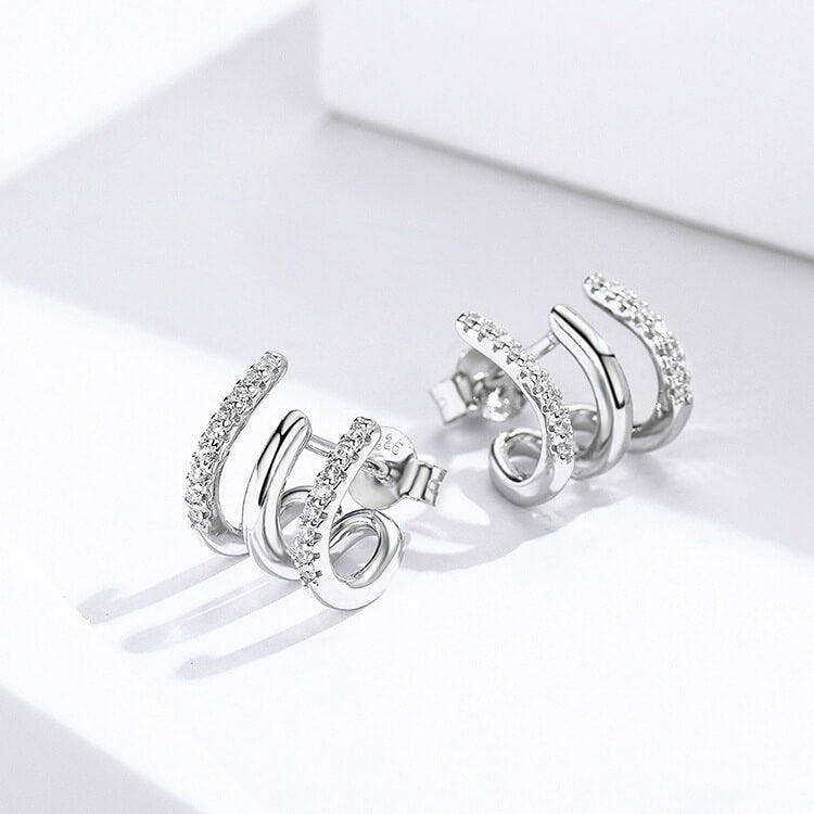 Three Layer Sterling Silver Drop Earrings | Layered Silver Earrings