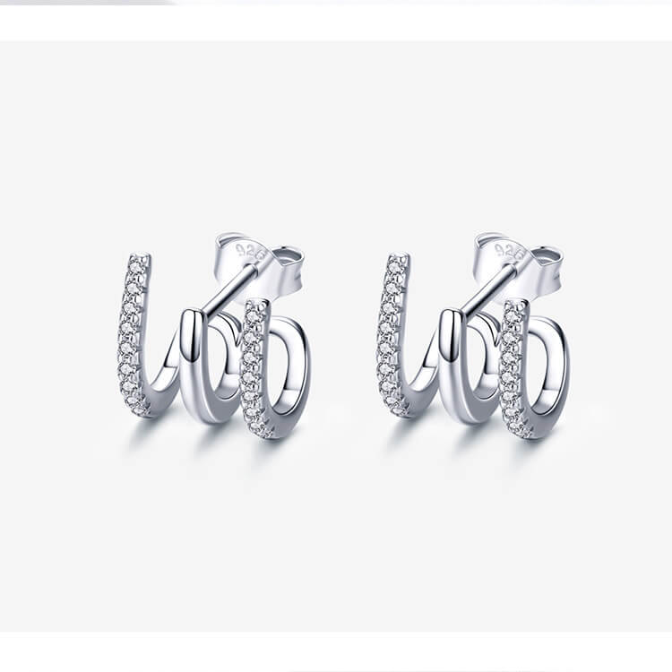 Three Layer Sterling Silver Drop Earrings | Layered Silver Earrings