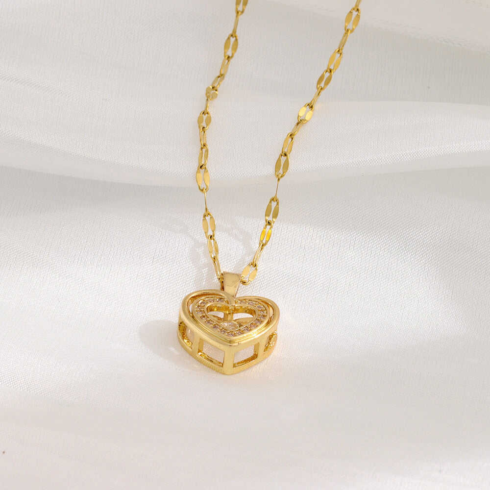 Titanium Steel Pendant Necklace With Rhinestones  Love Necklace