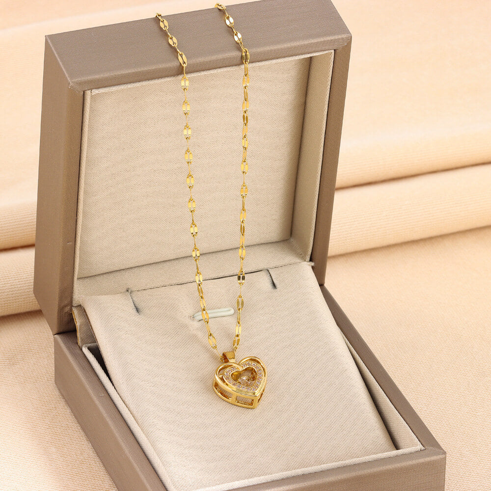 Titanium Steel Pendant Necklace With Rhinestones  Love Necklace