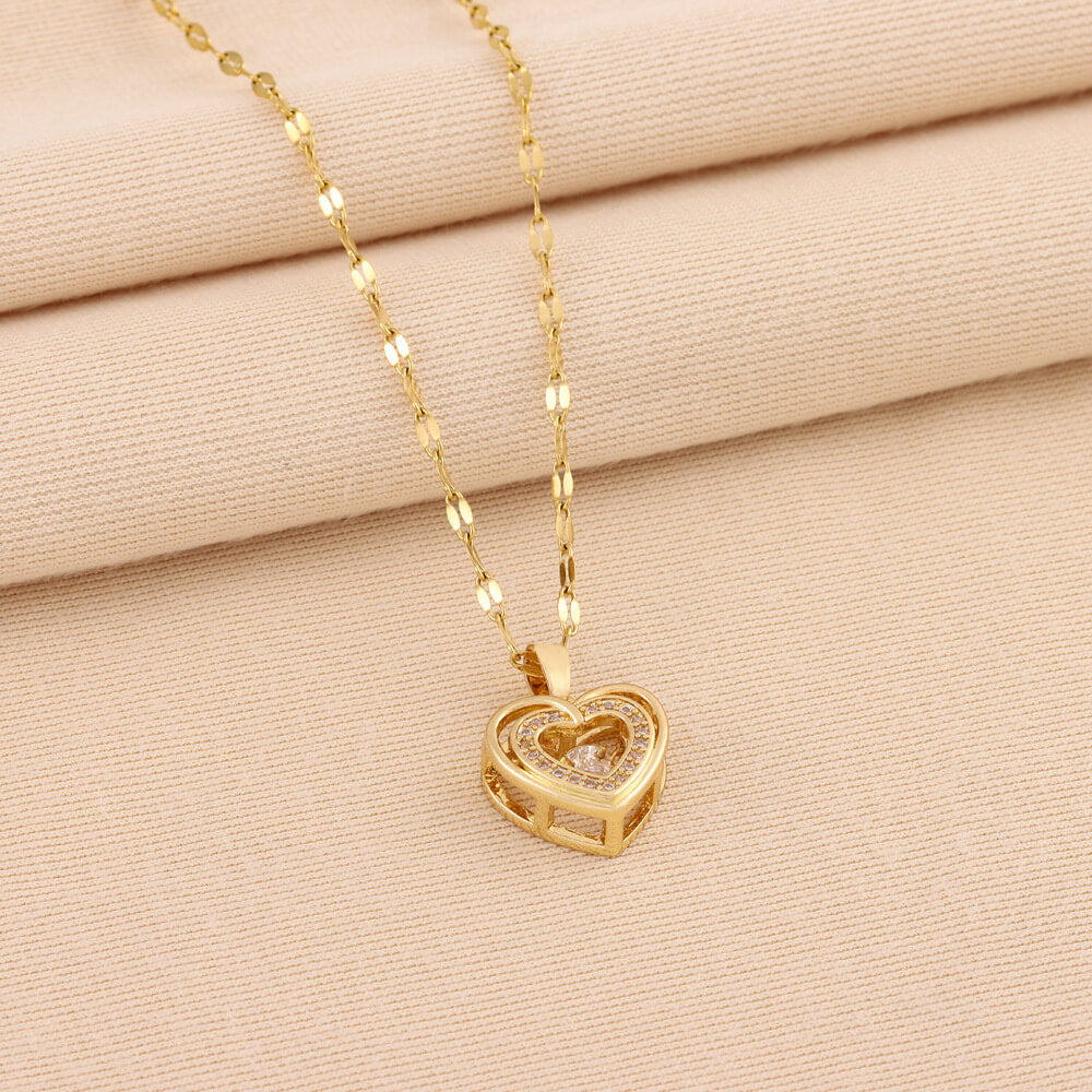 Titanium Steel Pendant Necklace With Rhinestones | Love Necklace