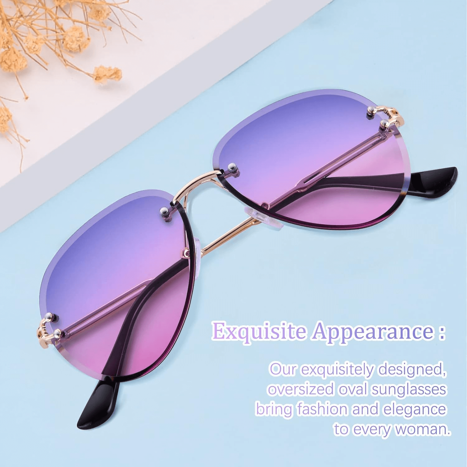 Trendy Oversized Sunglasses For Women | Designer Rimless Sunglasses 
