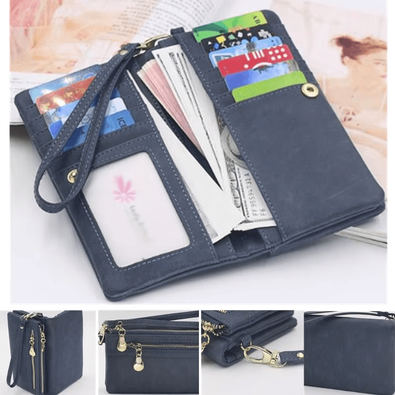 Vintage Frosted Double Zipper Long Wallet | Double Zipper Wallet Women