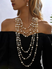 White 3pcs Faux Pearl Decor Jewelry Set