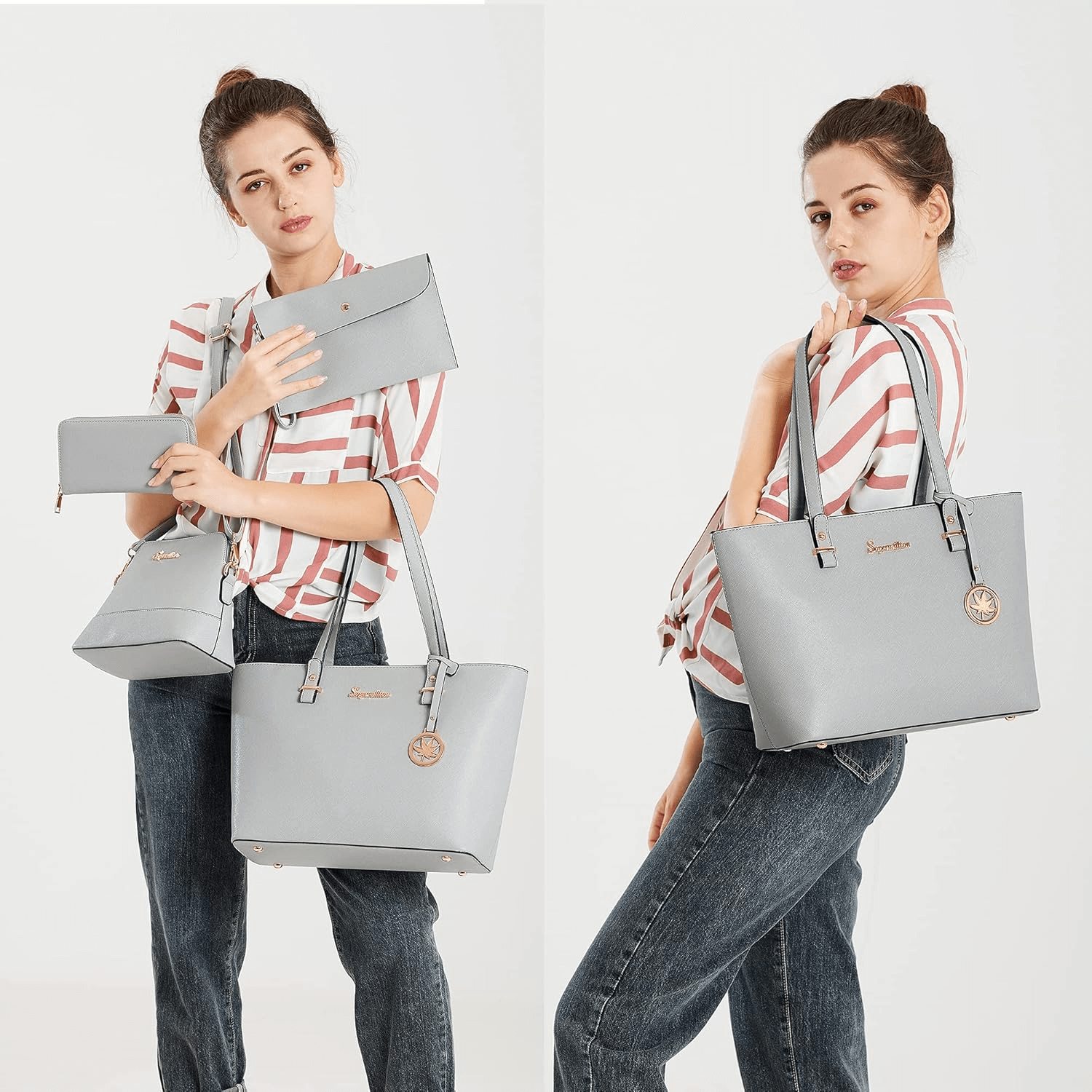 Women 5-Piece Purse Set With Tote And Wallet | Designer-Style Purse Set