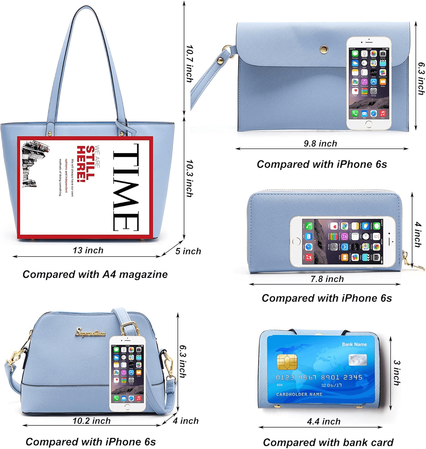 Women 5-Piece Purse Set With Tote And Wallet | Designer-Style Purse Set