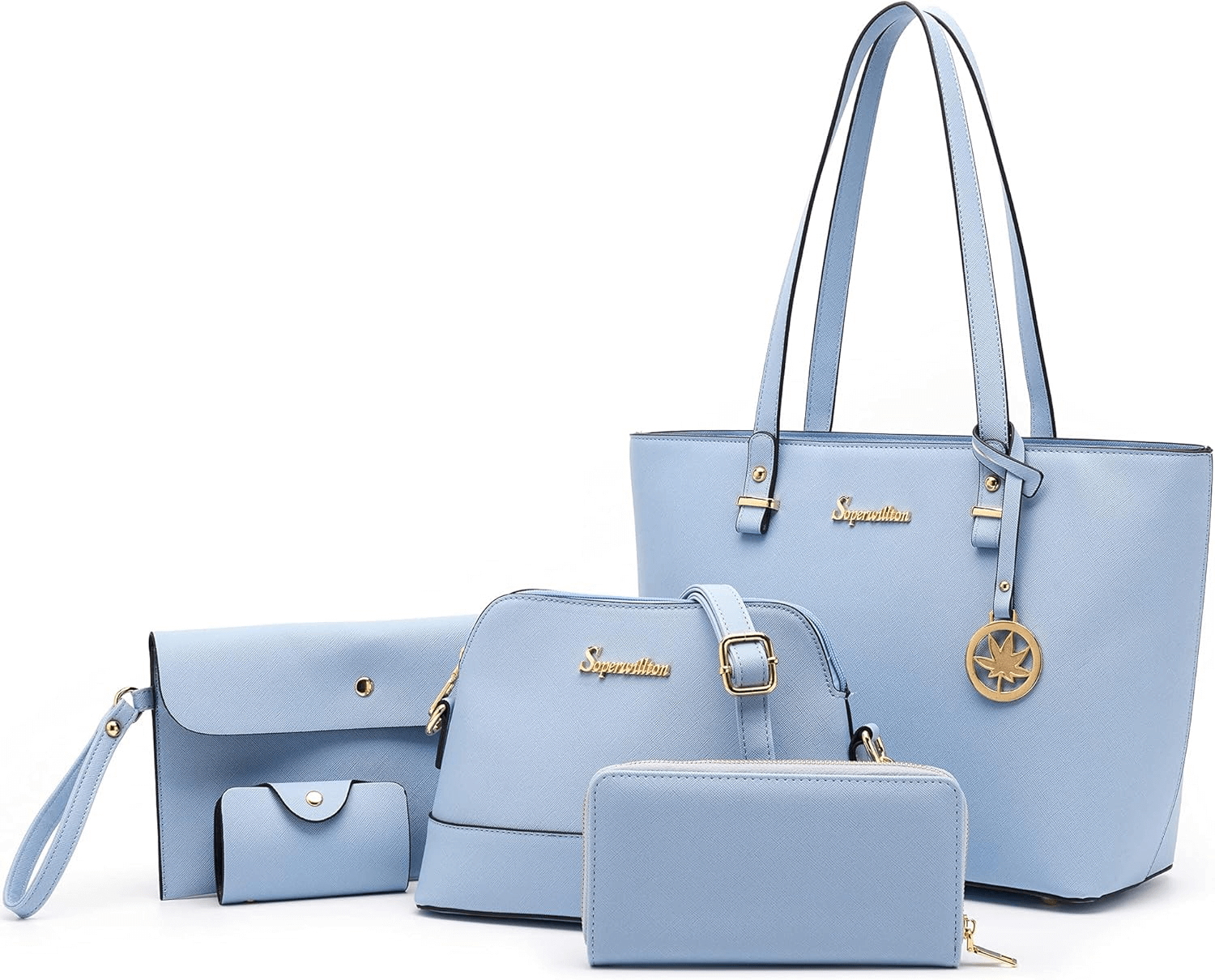 Women 5-Piece Purse Set With Tote And Wallet | Designer-Style Purse Set