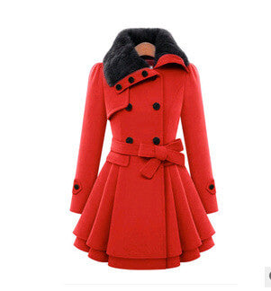 Women’s Slim Woolen Coat With Belt | Classic Wool Coat Women