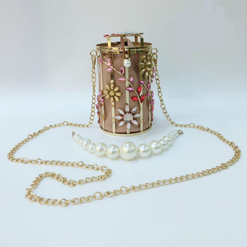 Women’s Crystal Flower Pearl Evening Bag | Elegant Round Evening Bag 
