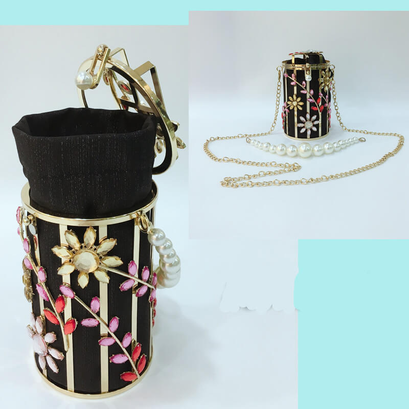Women’s Crystal Flower Pearl Evening Bag | Elegant Round Evening Bag 