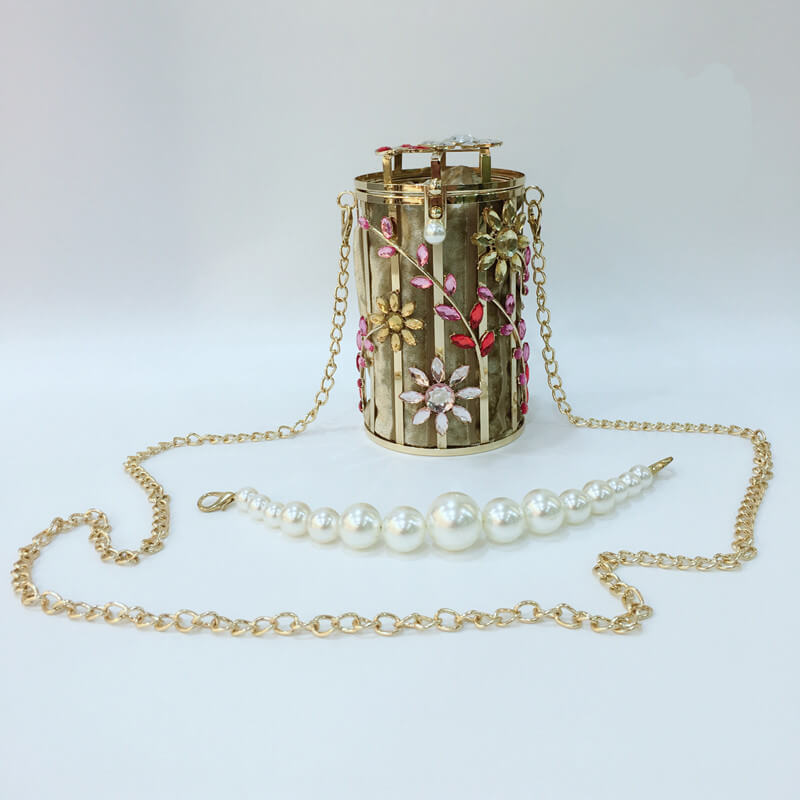 Women’s Crystal Flower Pearl Evening Bag | Elegant Round Evening Bag 