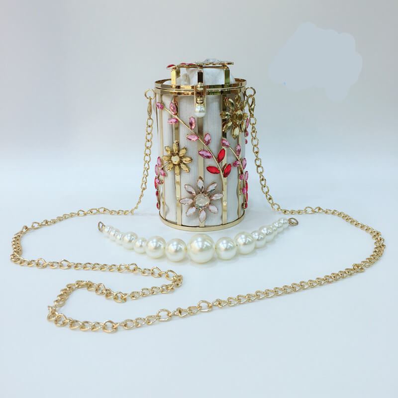 Women’s Crystal Flower Pearl Evening Bag | Elegant Round Evening Bag 