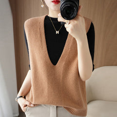 Solid Color Pullover Outerwear Knitted Vest