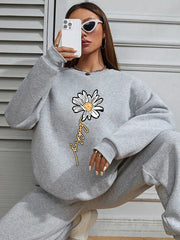 Women Basic Casual Pullover Spring Autumn Long Sleeve A Printed Round Neck