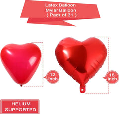 Heart Balloons Kit and I Love You Balloons with 1000 Pcs Dark-Red Silk Rose Petals Wedding Flower Decoration Love-Bear Red Heart Balloons for Valentine Day Party Decorations