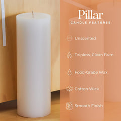 3X8 Inch White Pillar Candles Set of 3, Smooth Texture, Unscented White Candles, Dripless Candles, 3 Inch Pillar Candles Ideal as Wedding, Parties, Spas, Dinner, Home Decoration, Church