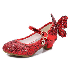 Butterfly Princess Shoes Children High Heel Leather Shoes