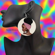 Round African Head Pattern Dangle Earrings