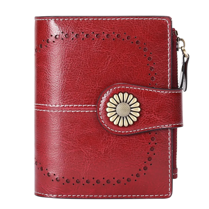 Small Women Wallet Genuine Leather Bifold Purse RFID Blocking Card Holder