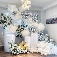 White Balloons 5 Inch Small White Balloons 5In Latex Party Balloons with Balloon Garland Holder Dot Glue for Baby Shower Birthday Party Decorations 50Pcs