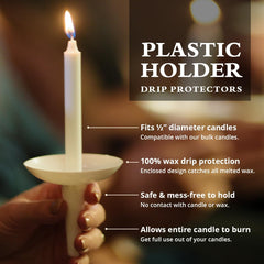 Plastic Holder Candle Drip Protectors with 4.25" X 1/2" Candles - Easy to Hold White Plastic Candle Holders - Ideal for Candlelight, Memorial, & Congregational Services - Set of 100