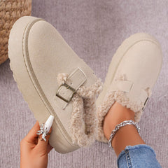 Fashion Thick-soled Plush Buckle Cotton Slippers Winter Indoor And Outdoor Casual Warm Shoes Women Garden Slipper