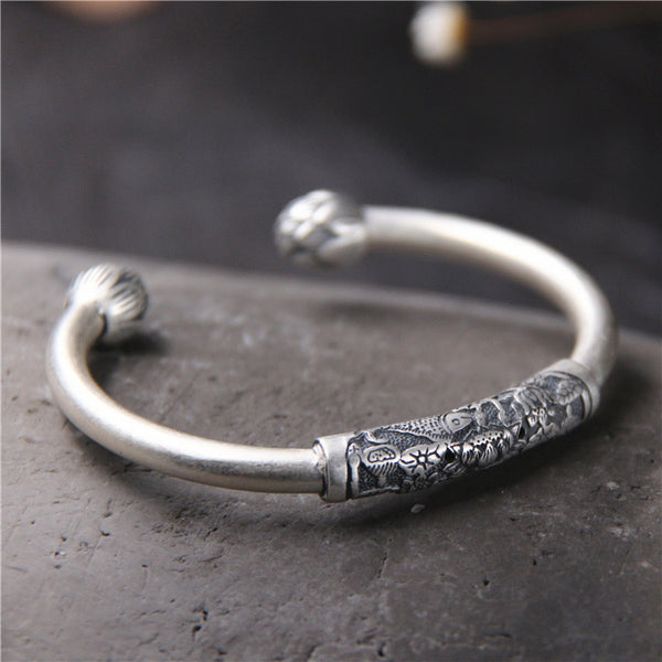 Sterling Silver Fish Lotus Bracelet Children