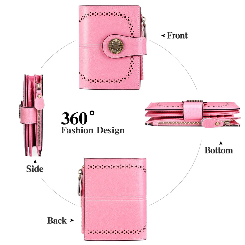 Small Women Wallet Genuine Leather Bifold Purse RFID Blocking Card Holder