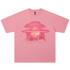 Creative Mushroom Cloud Printing Short Sleeve Men Clothing