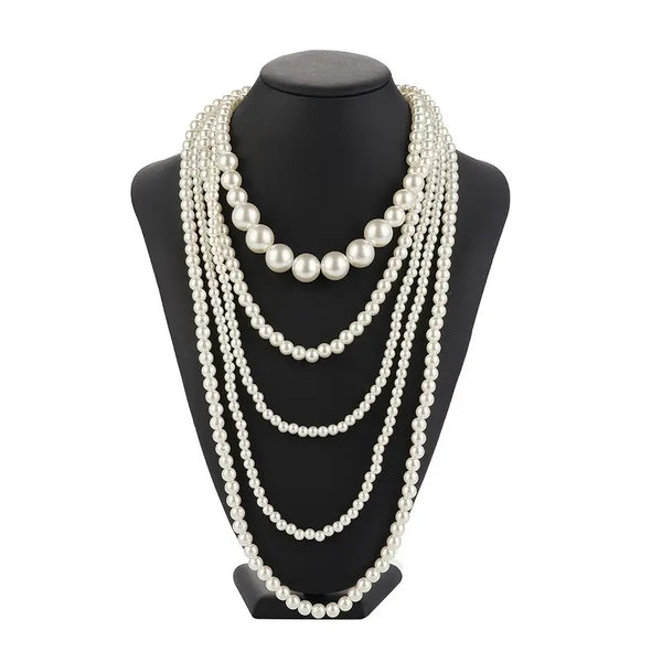 Elegant Imitation Pearl Necklace White Neck Chain Multi-layer Retro Pearl