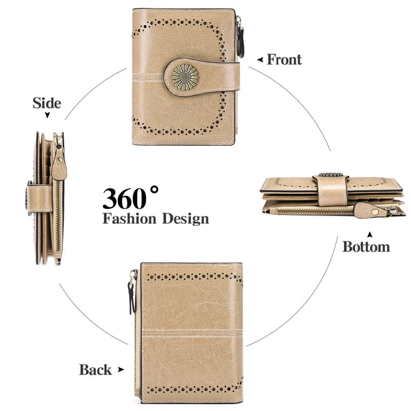 Small Women Wallet Genuine Leather Bifold Purse RFID Blocking Card Holder