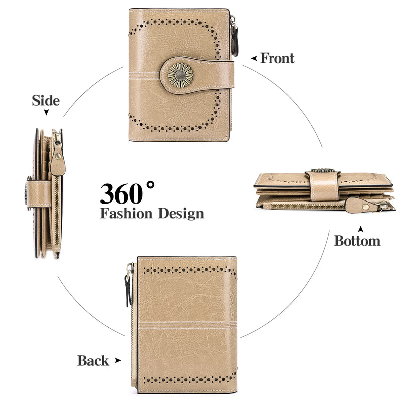 Small Women Wallet Genuine Leather Bifold Purse RFID Blocking Card Holder