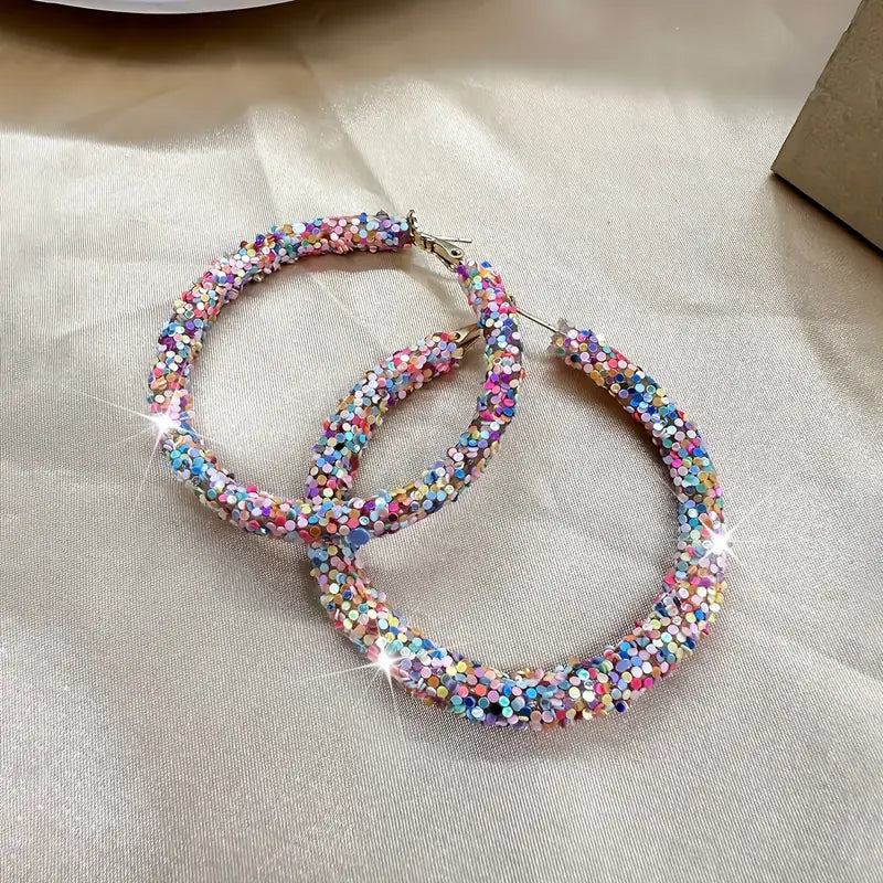 Sequins Decor Hoop Earrings