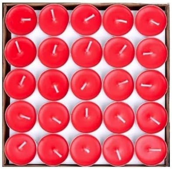 Tea Lights Candles, Smokeless, 50 Pcs, Red Candles, Unscented Candles, Mini Candles, Decorations for Wedding, Party, Votives, Christmas, Valentines Day Candles (Round)