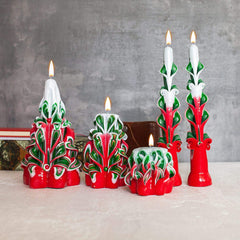 Christmas Candles - Taper Candles - Tall Candles - Carved Candles - Set of 2 Red Green Candles 9 Inches - Tapered Candles - Christmas Taper Candles - Hand Carved Taper Candles